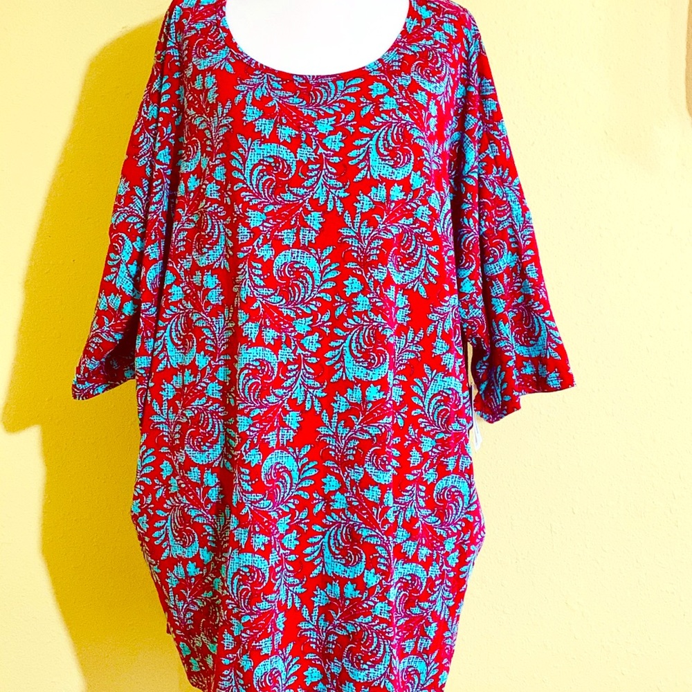 NWT LulaRoe Aqua Red Irma Shirt 3X